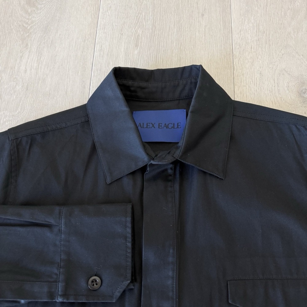 ALEX EAGLE Long Sleeve Black Shirt Formal Smart Collared Womens M Medium UK Made